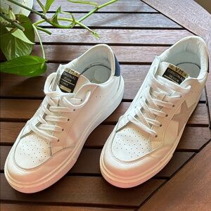 Vintage Havana White and Gray Sneakers with Blue Accents.